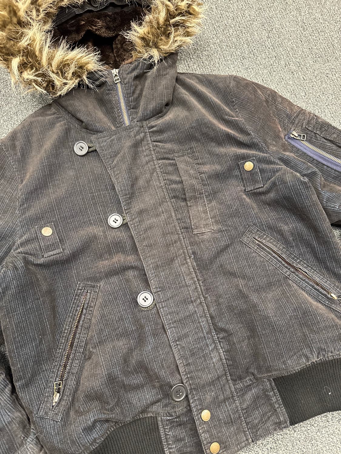 L)Vintage Open dich 빈티지 y2k 코듀로이 퍼 봄버자켓 상품이미지3