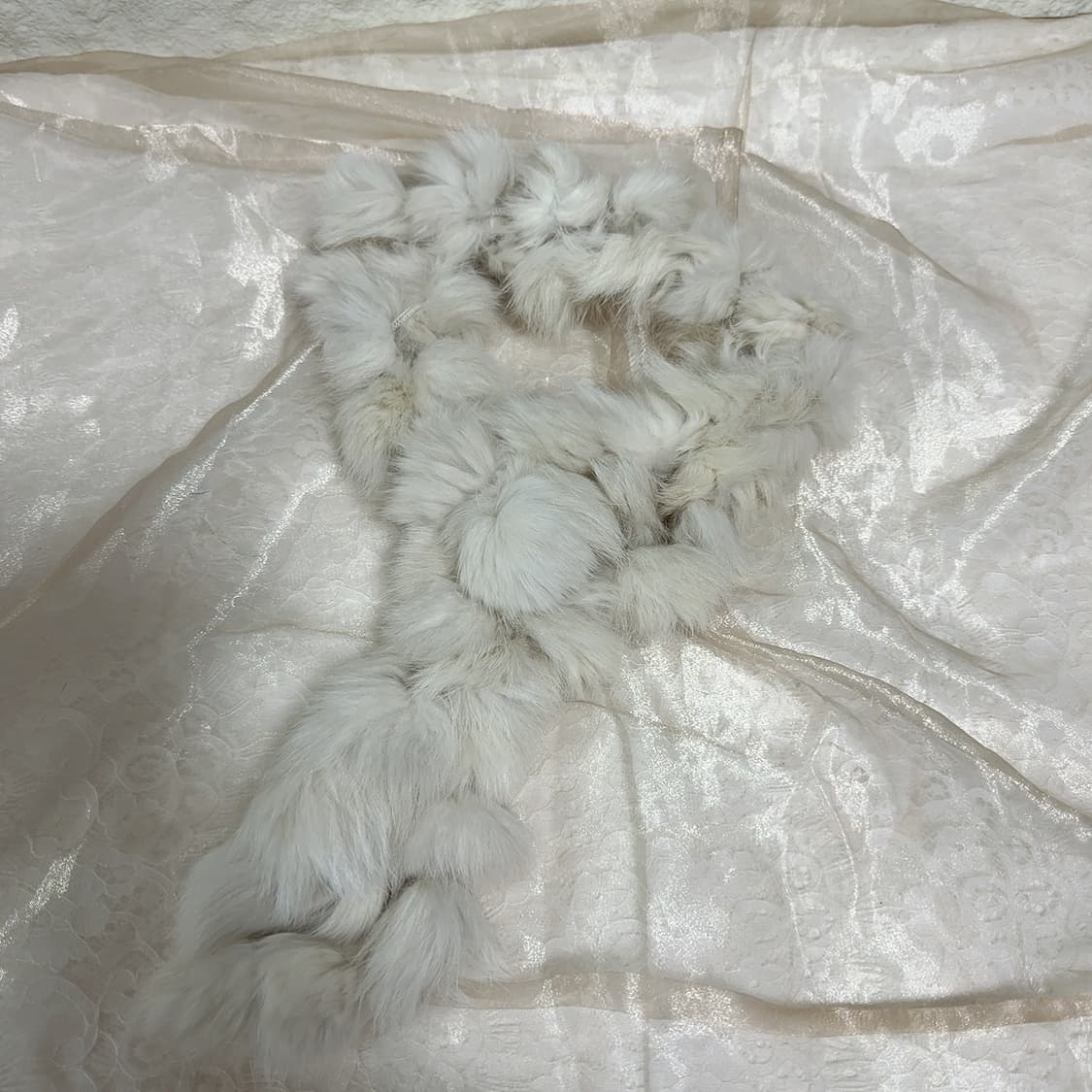 빈티지 하얀 토끼털 방울 목도리 스카프 상품이미지2