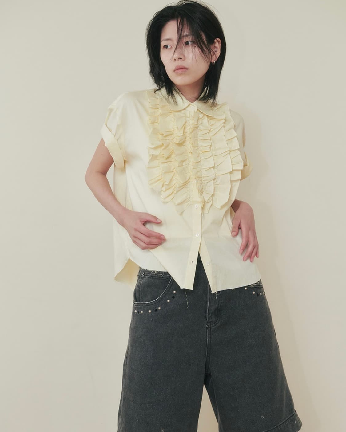 플리즈노팔로우 옥스포드 프릴 셔츠 / Lemon 상품이미지3