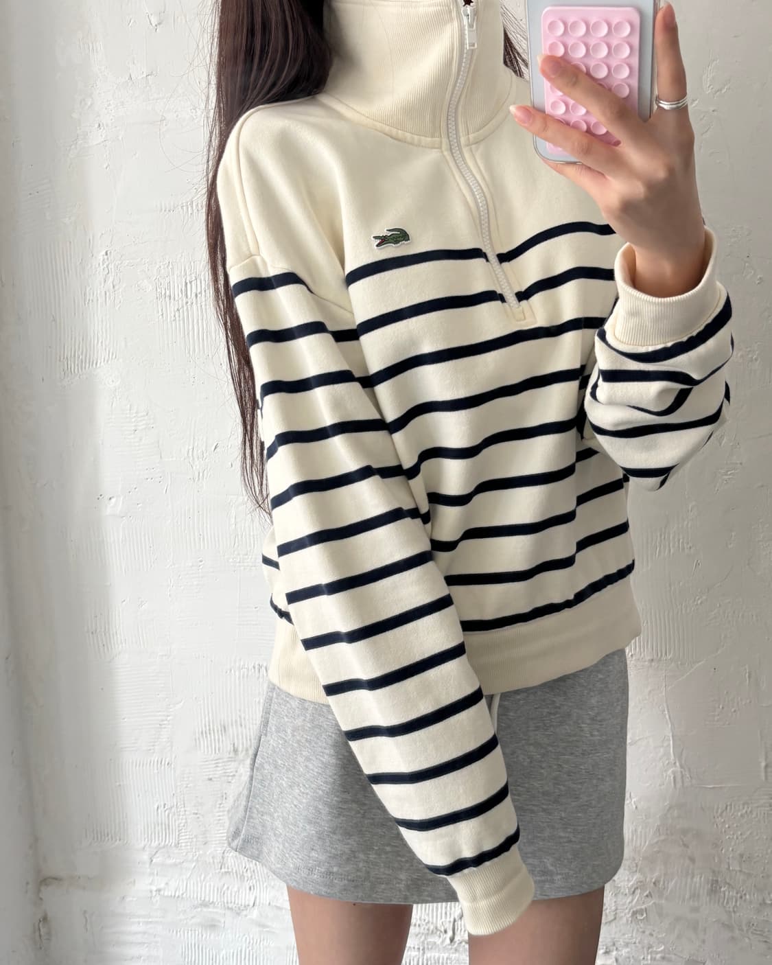 Lacoste 라코스테 아이보리 단가라 하프집업 상품이미지2