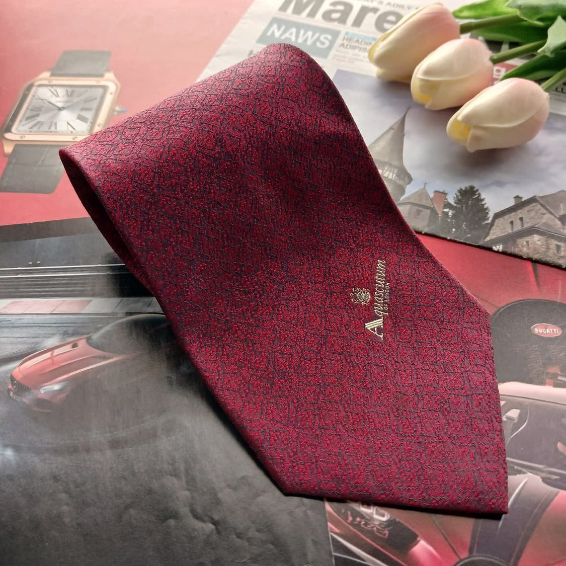 아쿠아스큐텀 실크 버건디 패턴 넥타이 9.8cm A등급 A18731
 상품이미지2