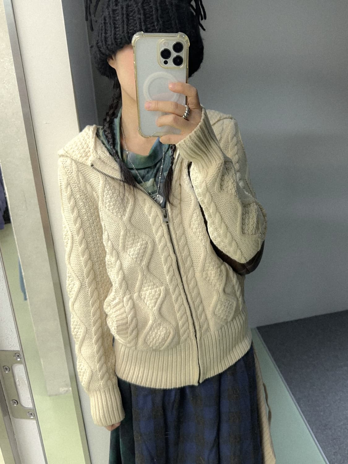 cream cable hd knit zip up 상품이미지4