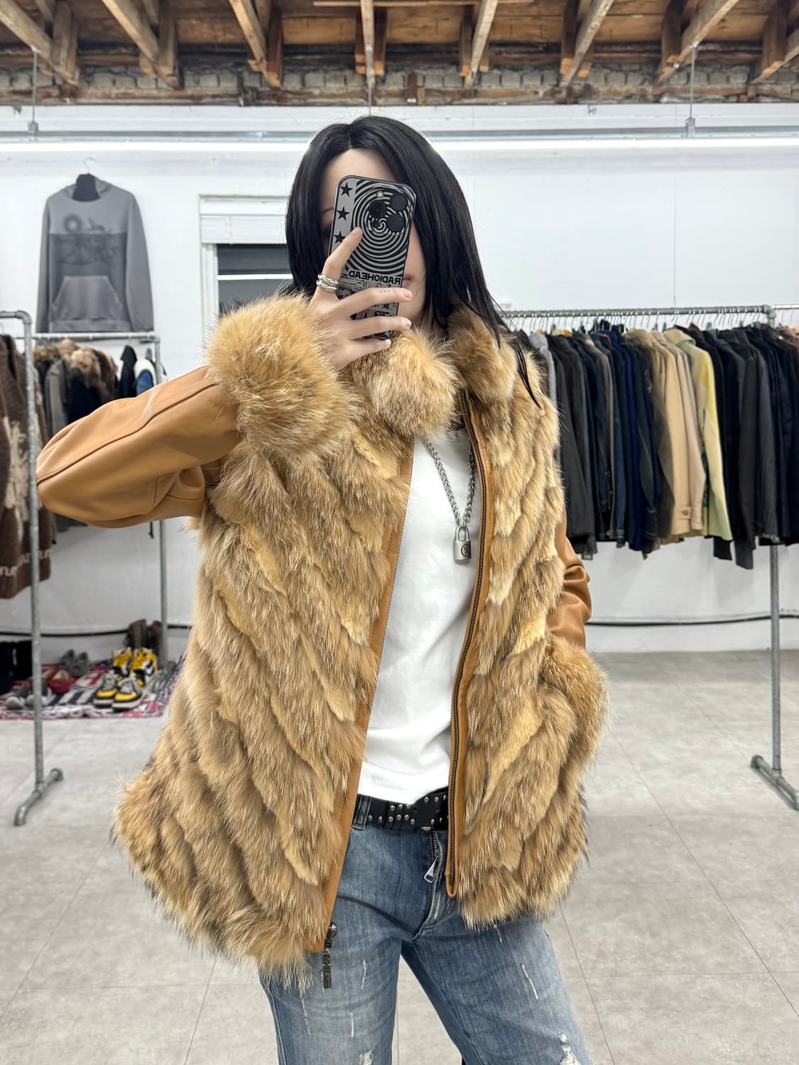 빈티지 래빗 퍼 레더 자켓 상품이미지1