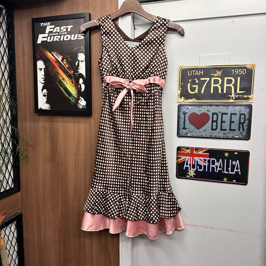 Retro Dot Ribbon Detail Satin Slim Dress 상품이미지1