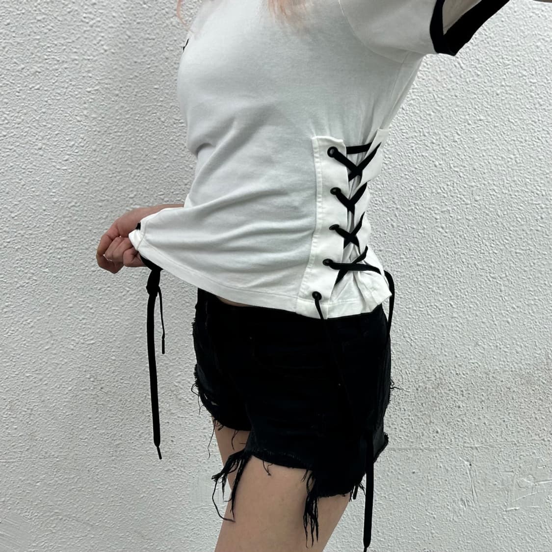 아디다스 사이드 코르셋 블랙 라인 화이트 반팔 M 상품이미지2