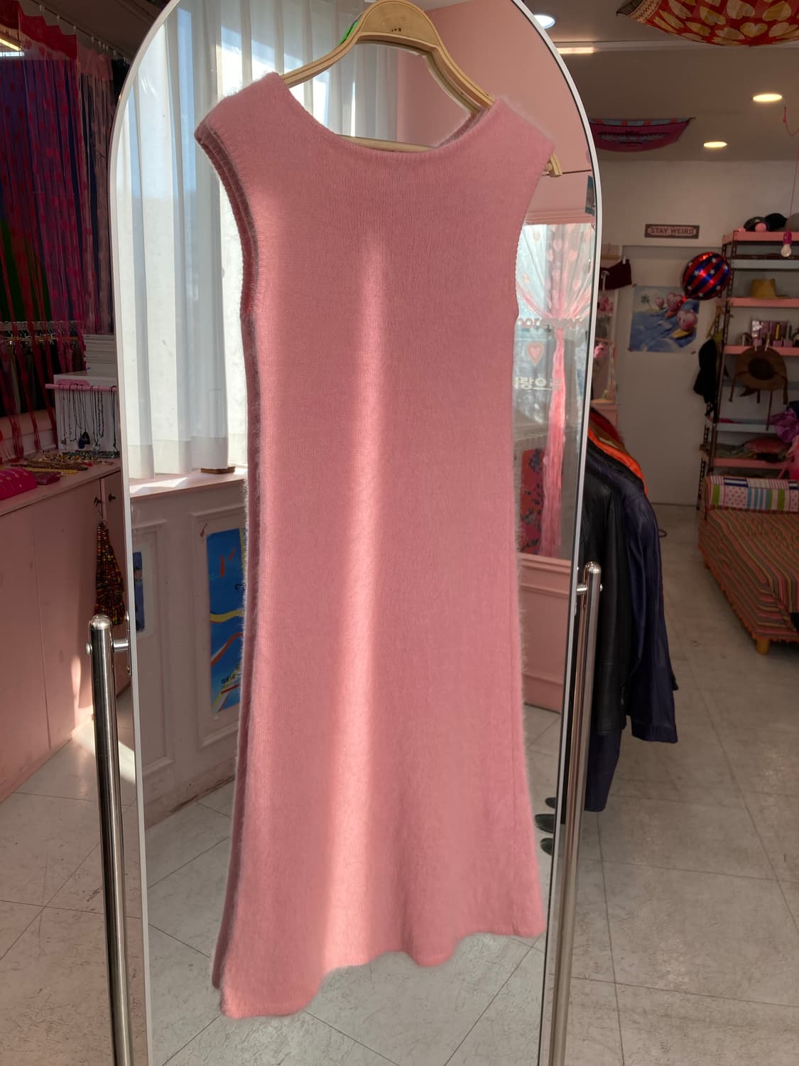 핑크 앙고라 나시 니트 롱 원피스 상품이미지4