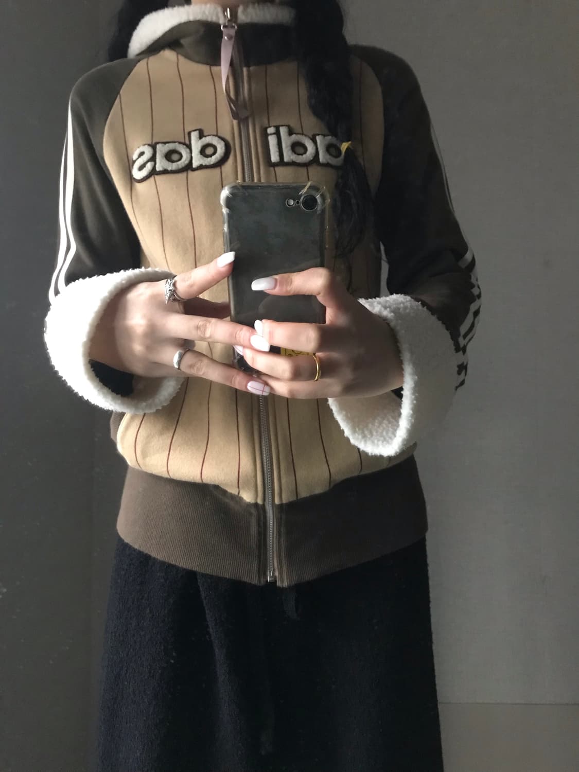 아디다스 00s 브라운 퍼후드집업 상품이미지2