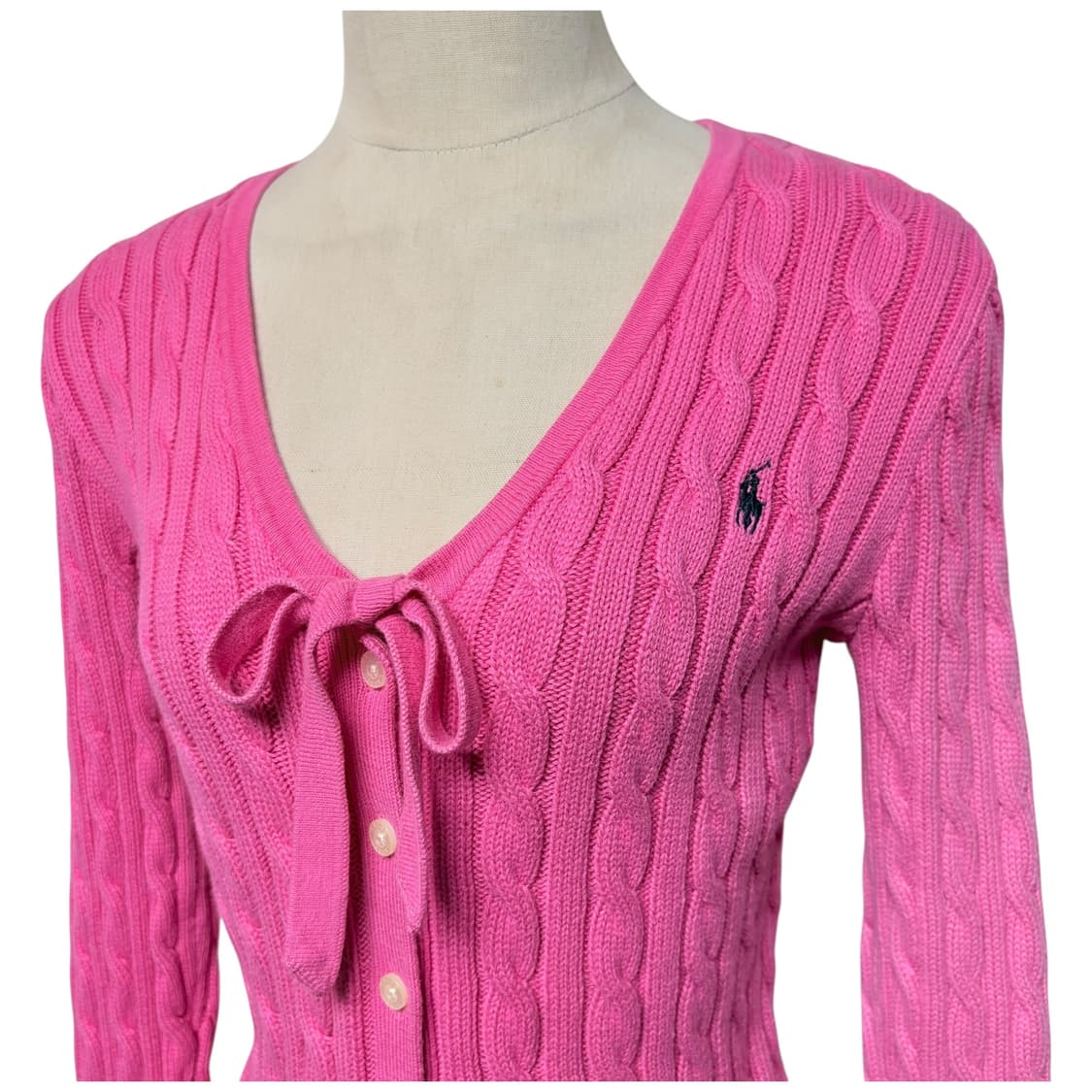 3673 랄프로렌 폴로 핑크 꽈베기 리본 니트가디건 상품이미지2