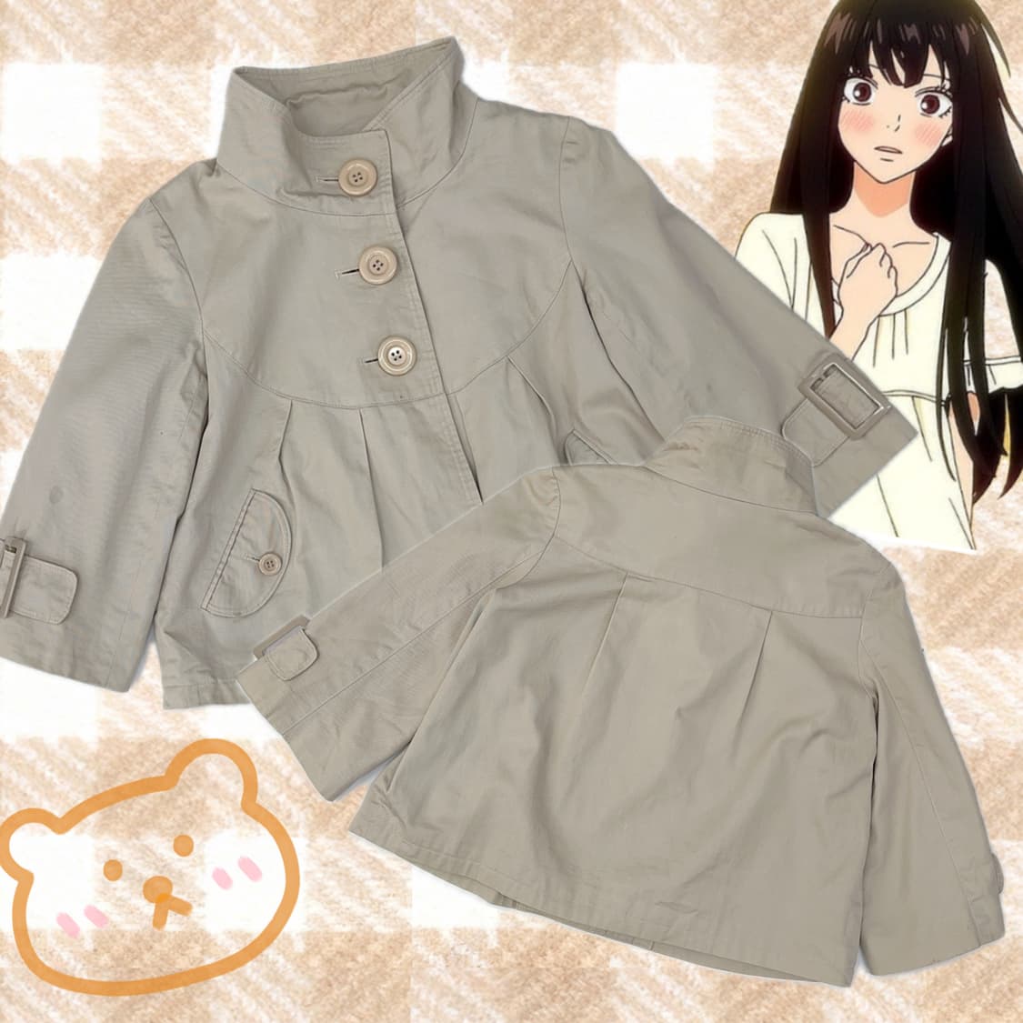 🤎쿠루미 하프 러블리 트렌치 코트🤎 7부 자켓 베이지 핀터 그런지 상품이미지1