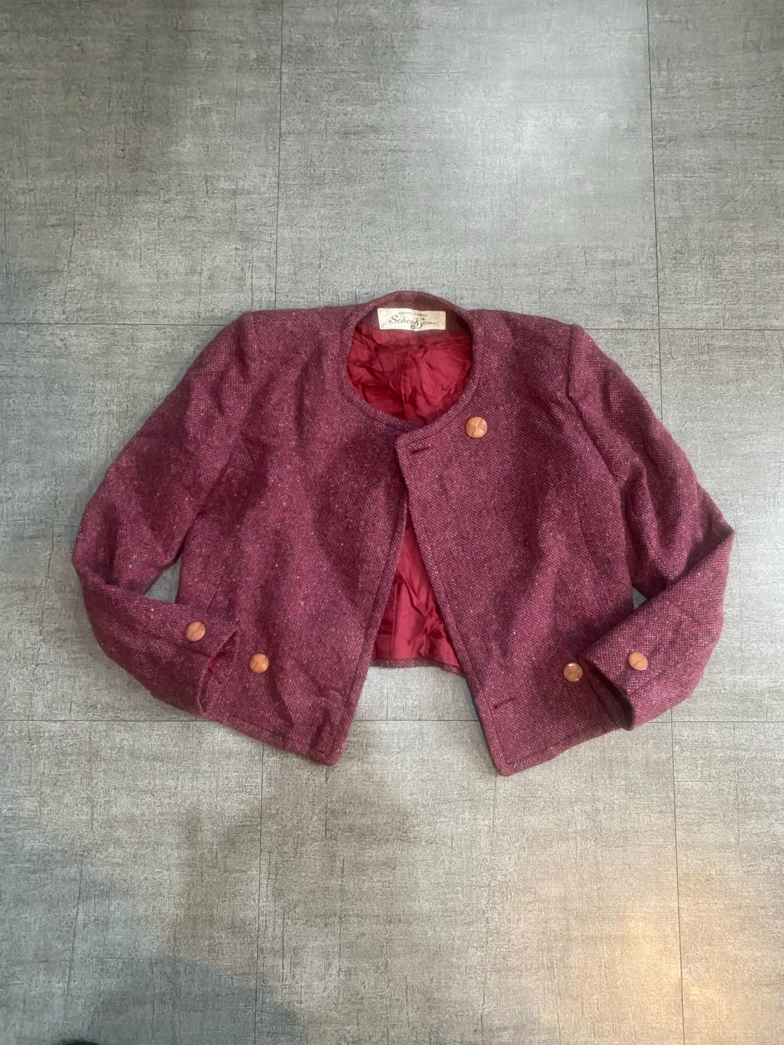 일본빈티지 Schonkyala 오리엔탈보헤미안 투버튼 트위드크롭자켓 상품이미지1