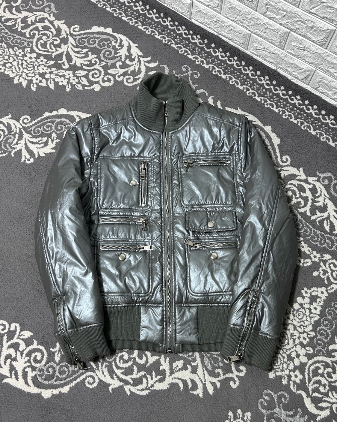 00’s 돌체앤가바나 메탈릭 실버 패디드 자켓 상품이미지1