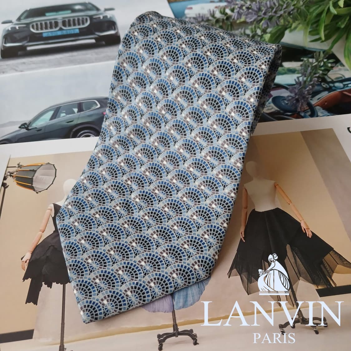 랑방 실크 블루 아르데코 패턴 넥타이 9.3cm A+등급 A19520
 상품이미지2