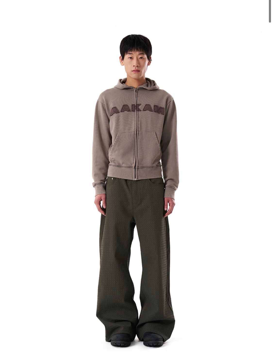 아캄 Washed Logo Zip-Up Hoodie (Khaki) 상품이미지2