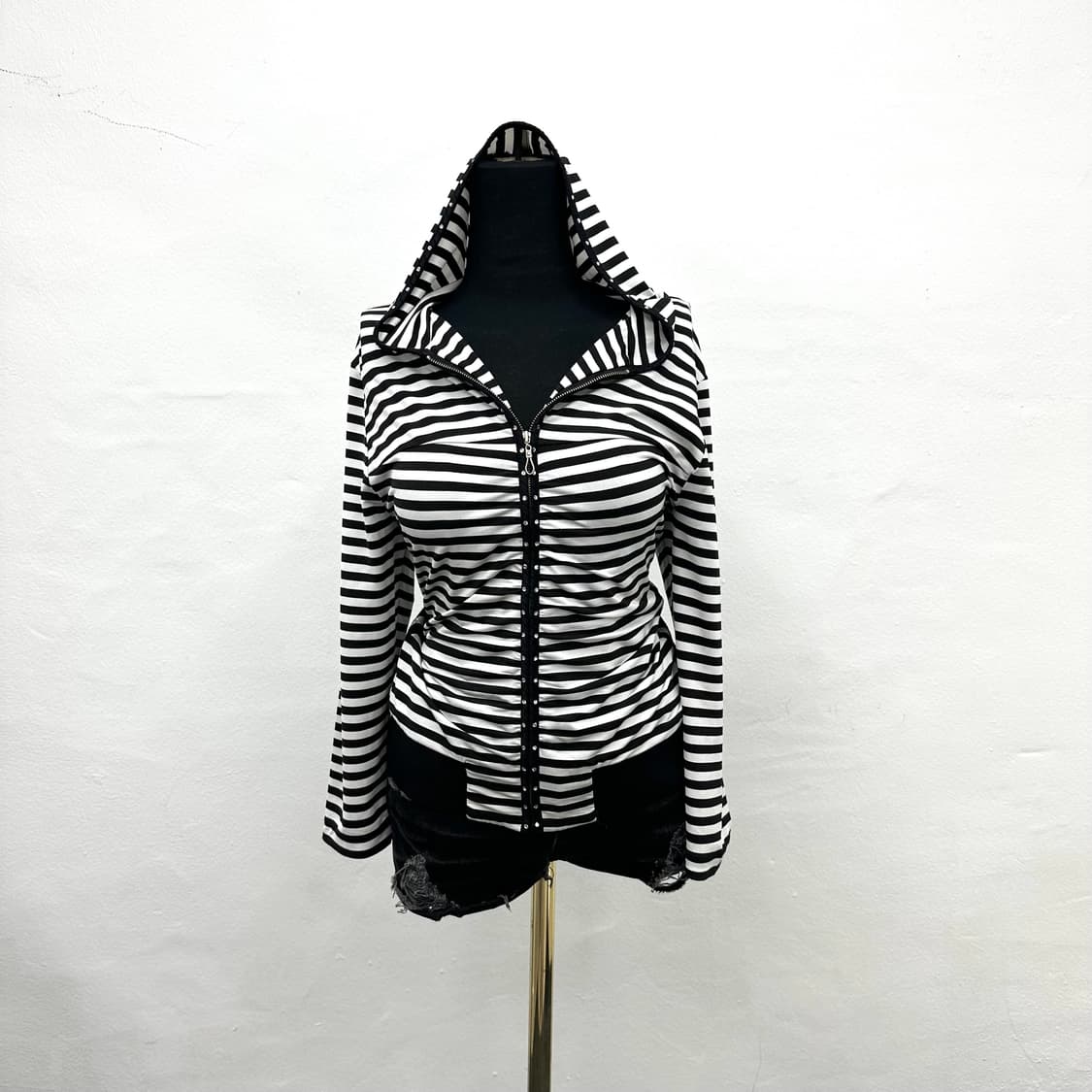 Y2K striped cubic detail hoodie 상품이미지2