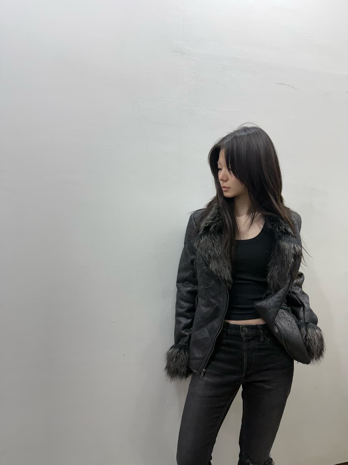 게스 퍼 디테일 비건 레더자켓 상품이미지7