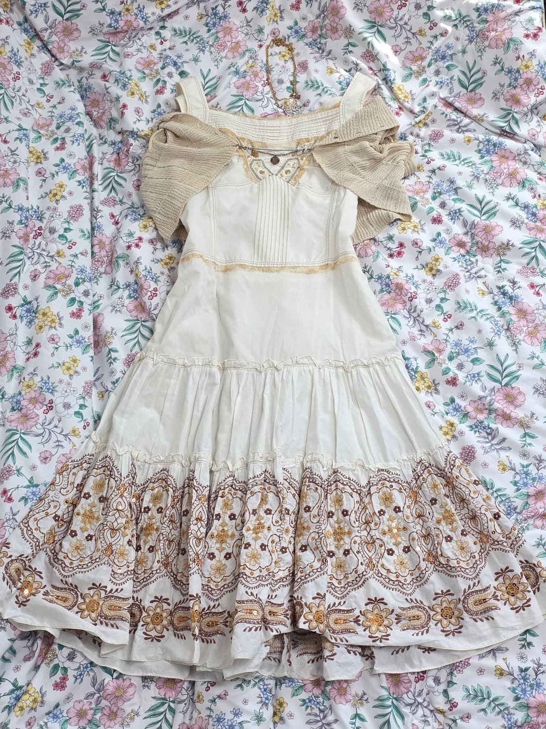 빈티지)하구미모리걸 라떼 페어리계 민소매캉캉패치워크원피스 볼레로 여름세트 상품이미지1