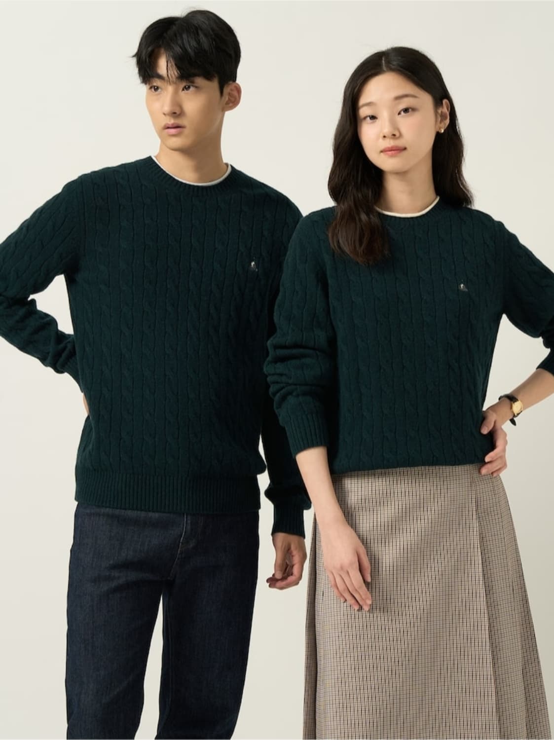 [실착5회미만] 빈폴 모100 케이블 니트 스웨터 그린 상품이미지1