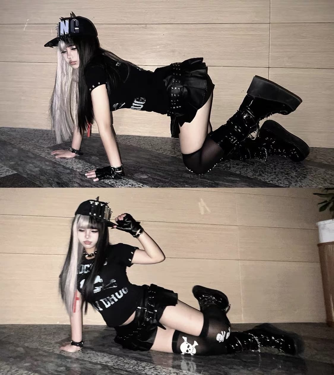 락 스컬 프린팅 크롭 반팔 티셔츠 상품이미지3