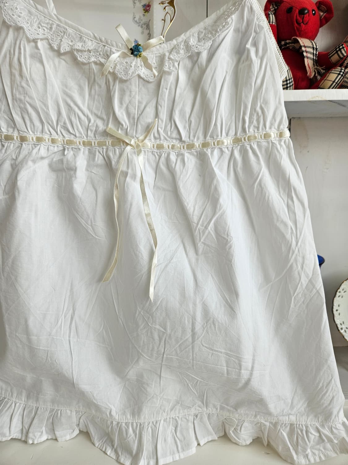 코튼레이스 리본 화이트 나시탑 상품이미지3