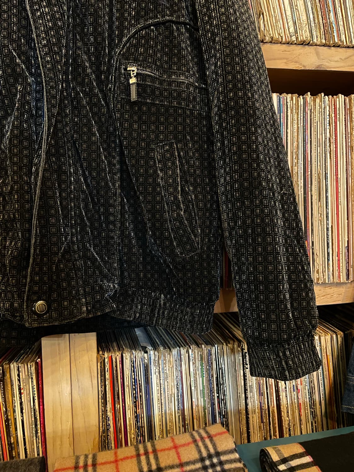 Vtg 블랙 벨벳 코듀로이 패턴 바이커 자켓 상품이미지4