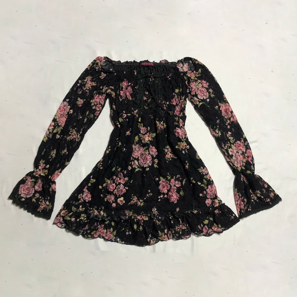 꽃무늬 레이스 원피스 블랙 상품이미지1