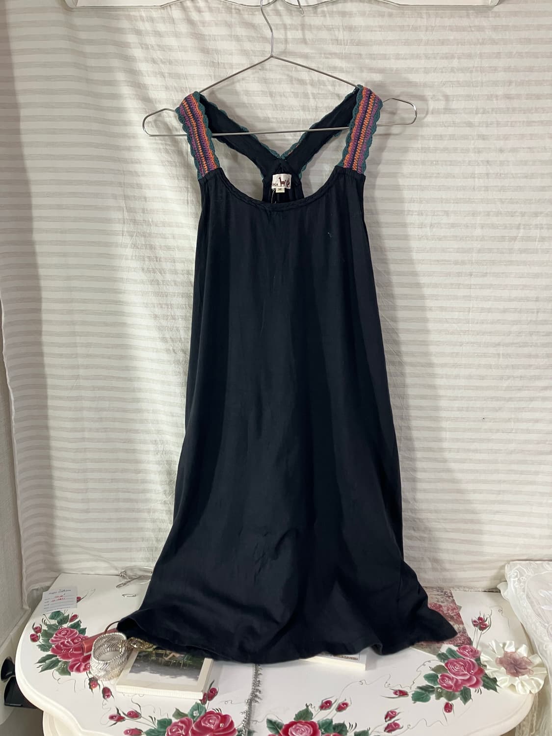 빈티지 하구미 블랙 자수 슬리브리스 1063 모리걸 y2k 스트릿 갸루  상품이미지1