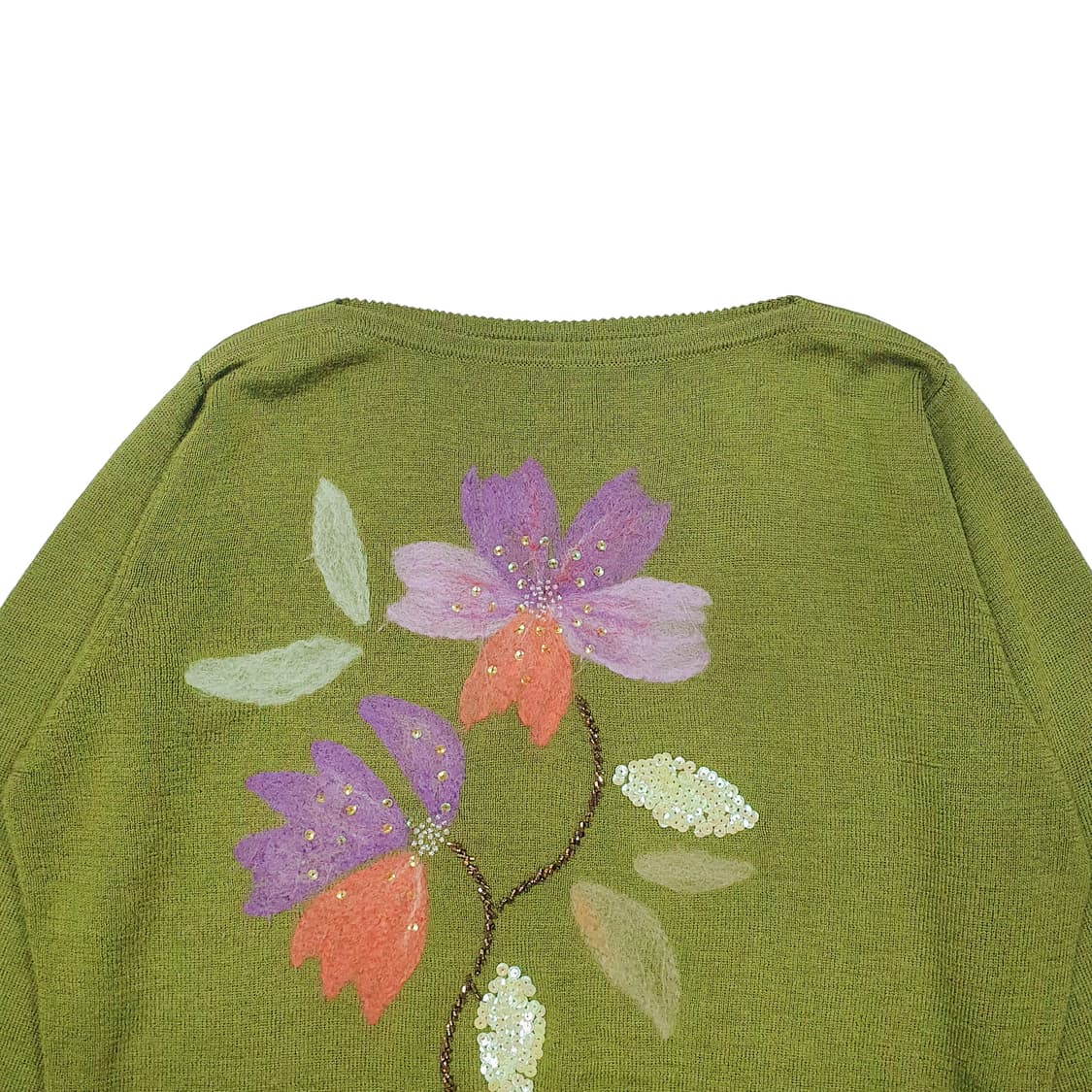 보트넥 플라워 울 녹차 니트 스웨터 상품이미지5