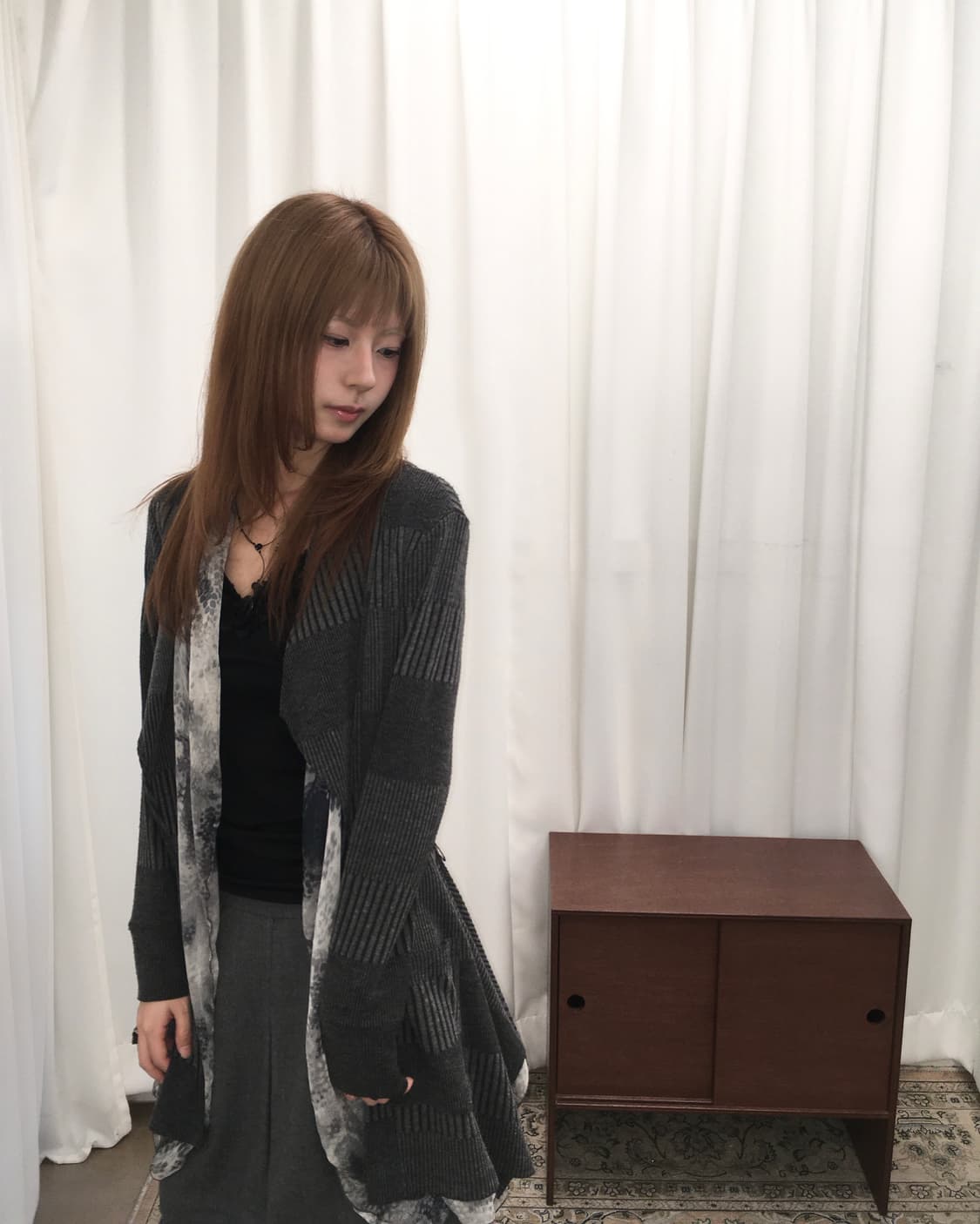 그레이 레이어드 롱 가디건 상품이미지1