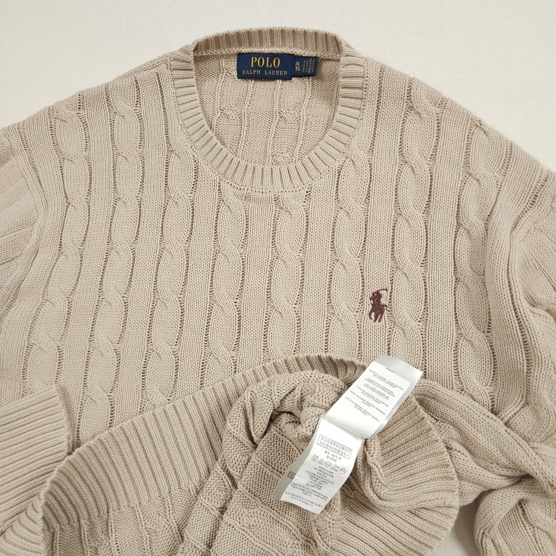 XL(105) 폴로 랄프로렌 크루넥 케이블 니트 아이보리 상품이미지5