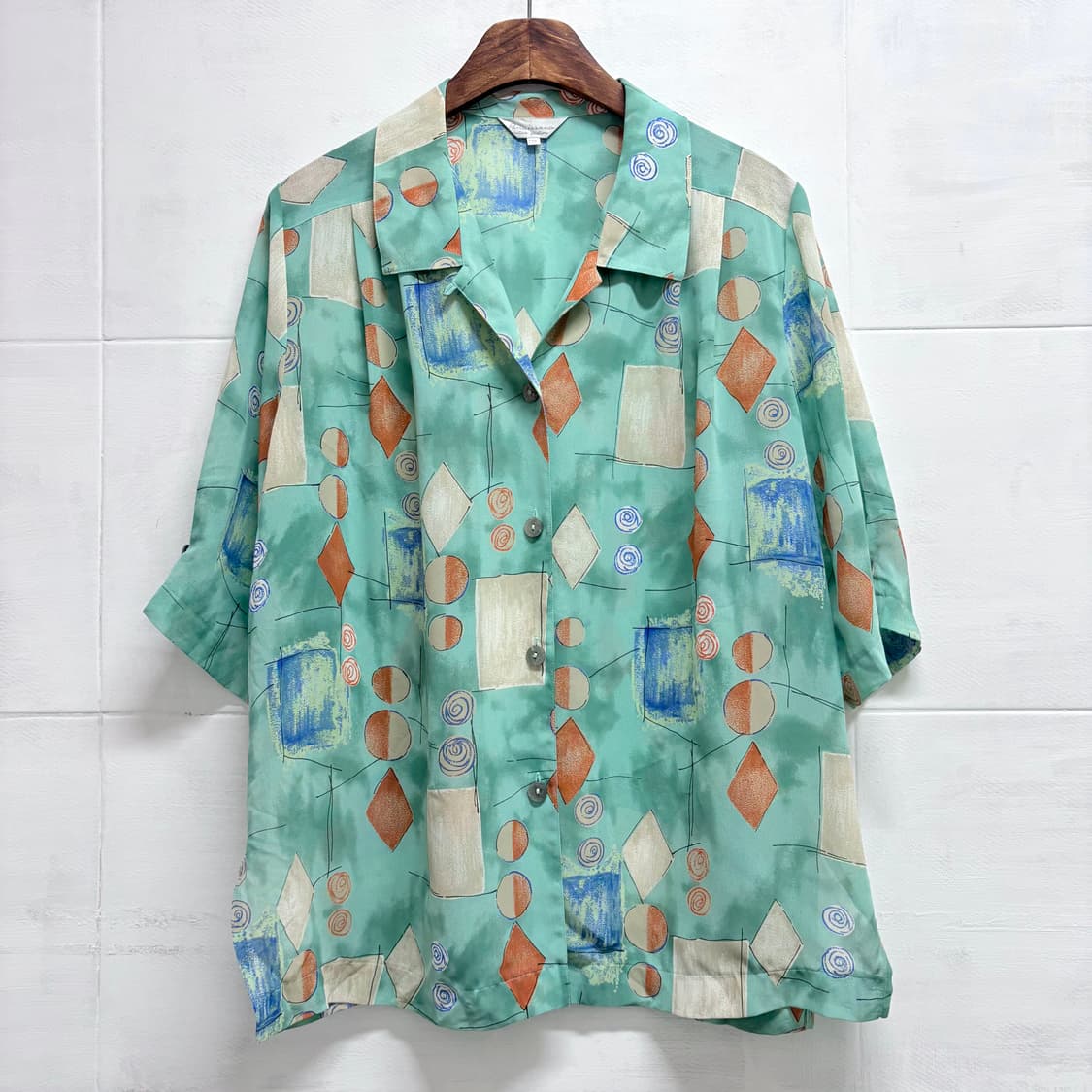 패턴 시스루 오픈카라 반팔 블라우스 JPN 상품이미지1