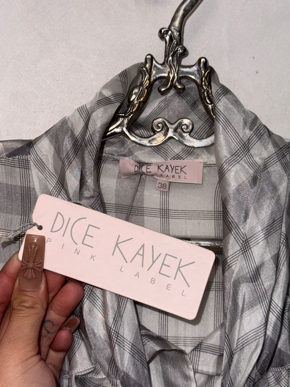 Dice Kayek silk frill ribbon check bl 상품이미지8