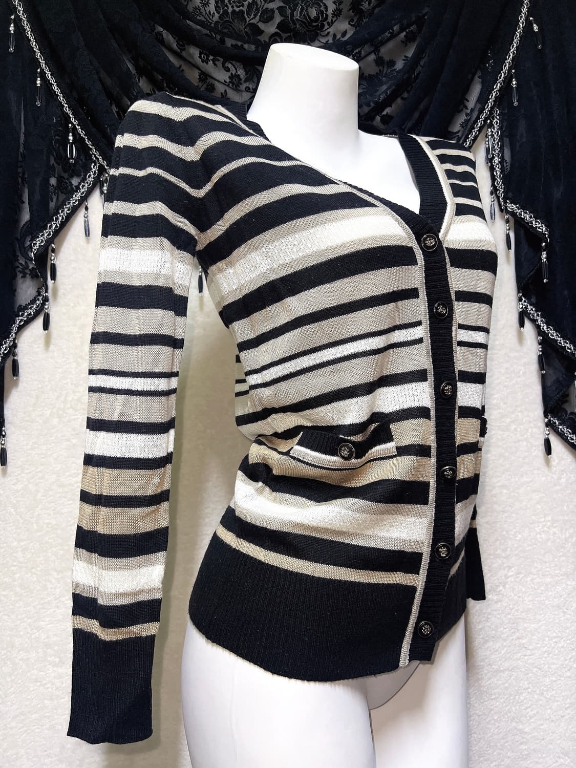 세실맥비 오네갸루 라떼 로맨틱 로걀 스트라이프 니트 가디건 너드 핀터 상품이미지1