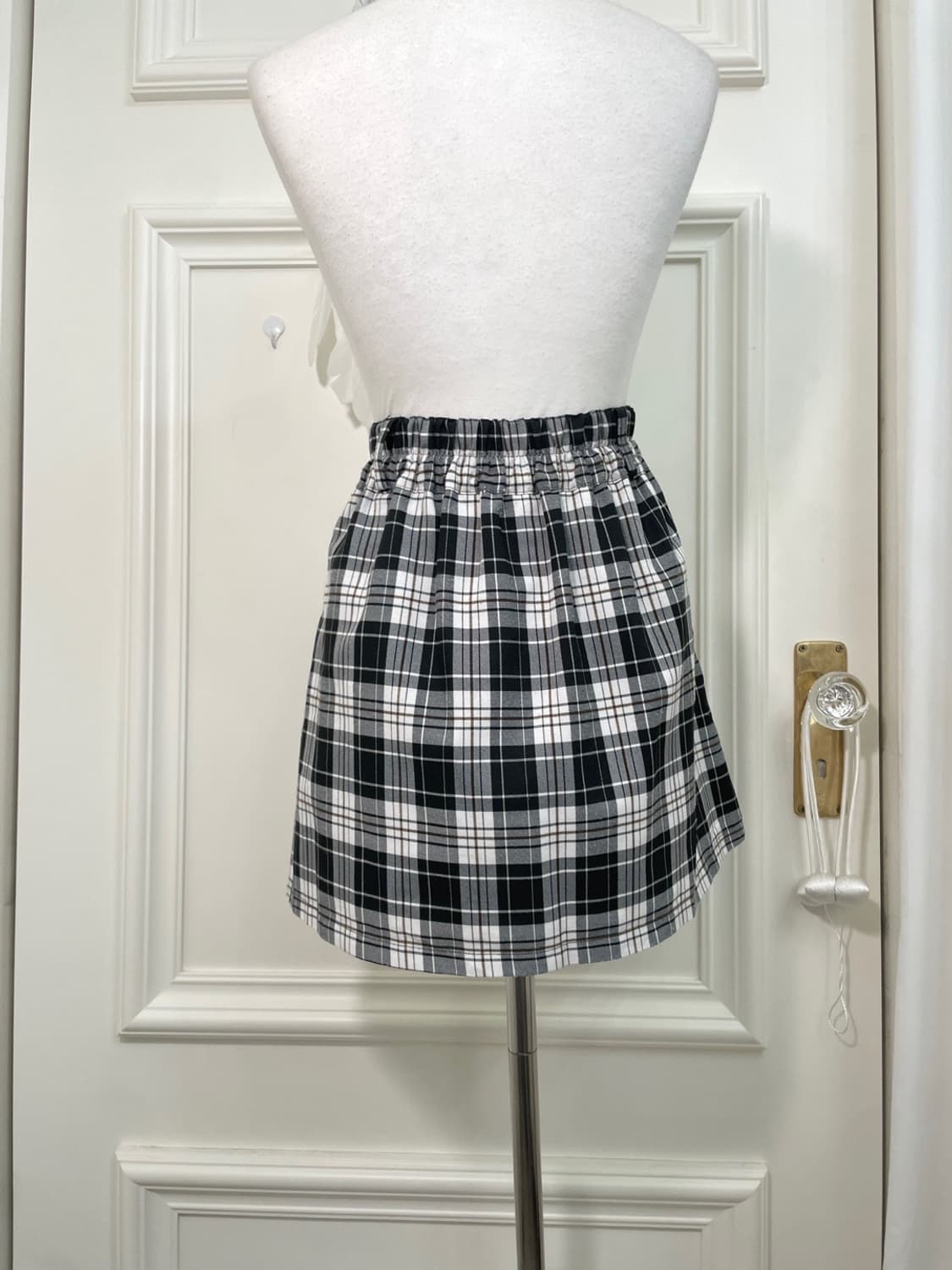 black white check button pleats mini ski 상품이미지4