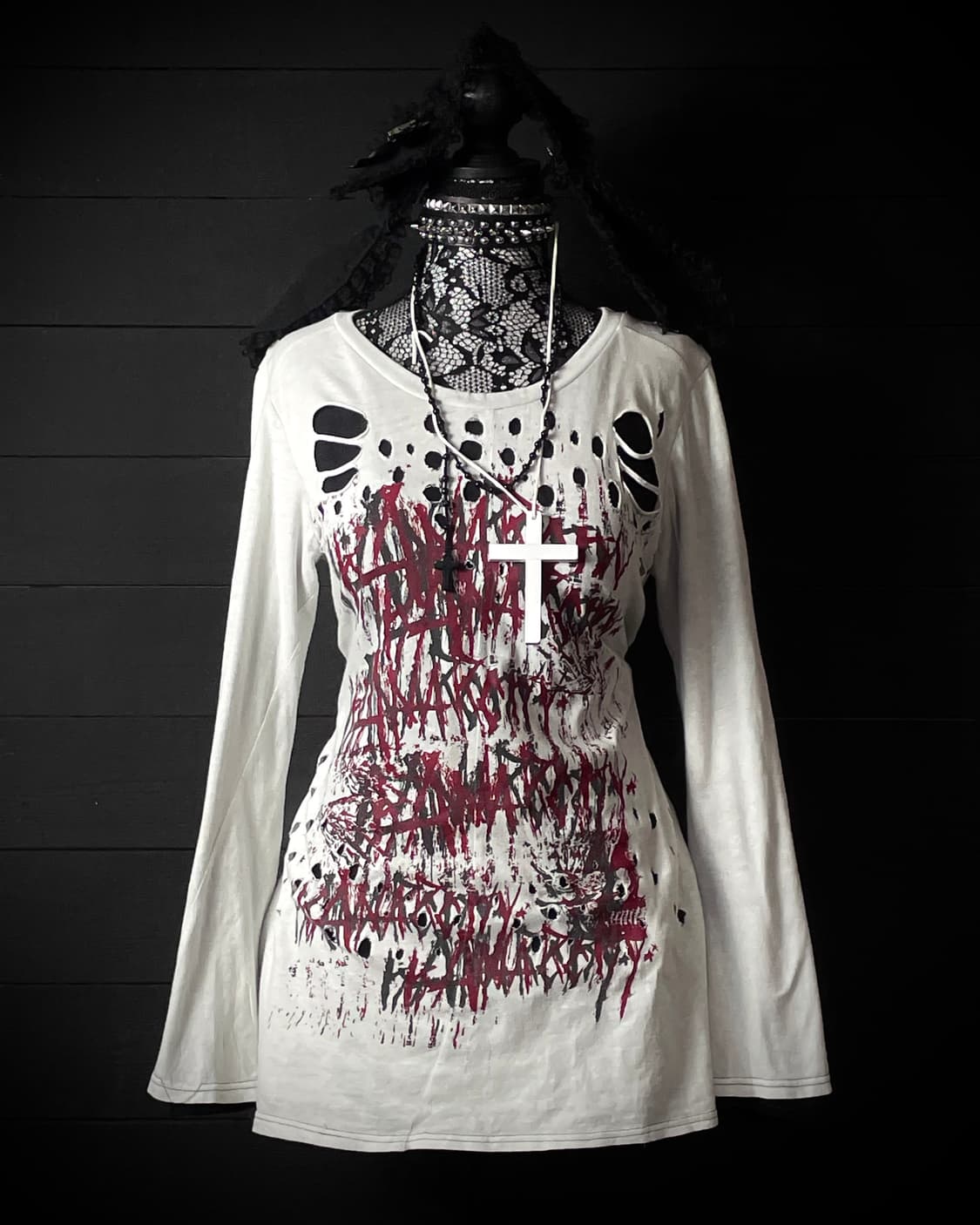 H. NAOTO ANARCHY 펑크 데미지 스컬 해골 양면 롱슬리브 상품이미지2