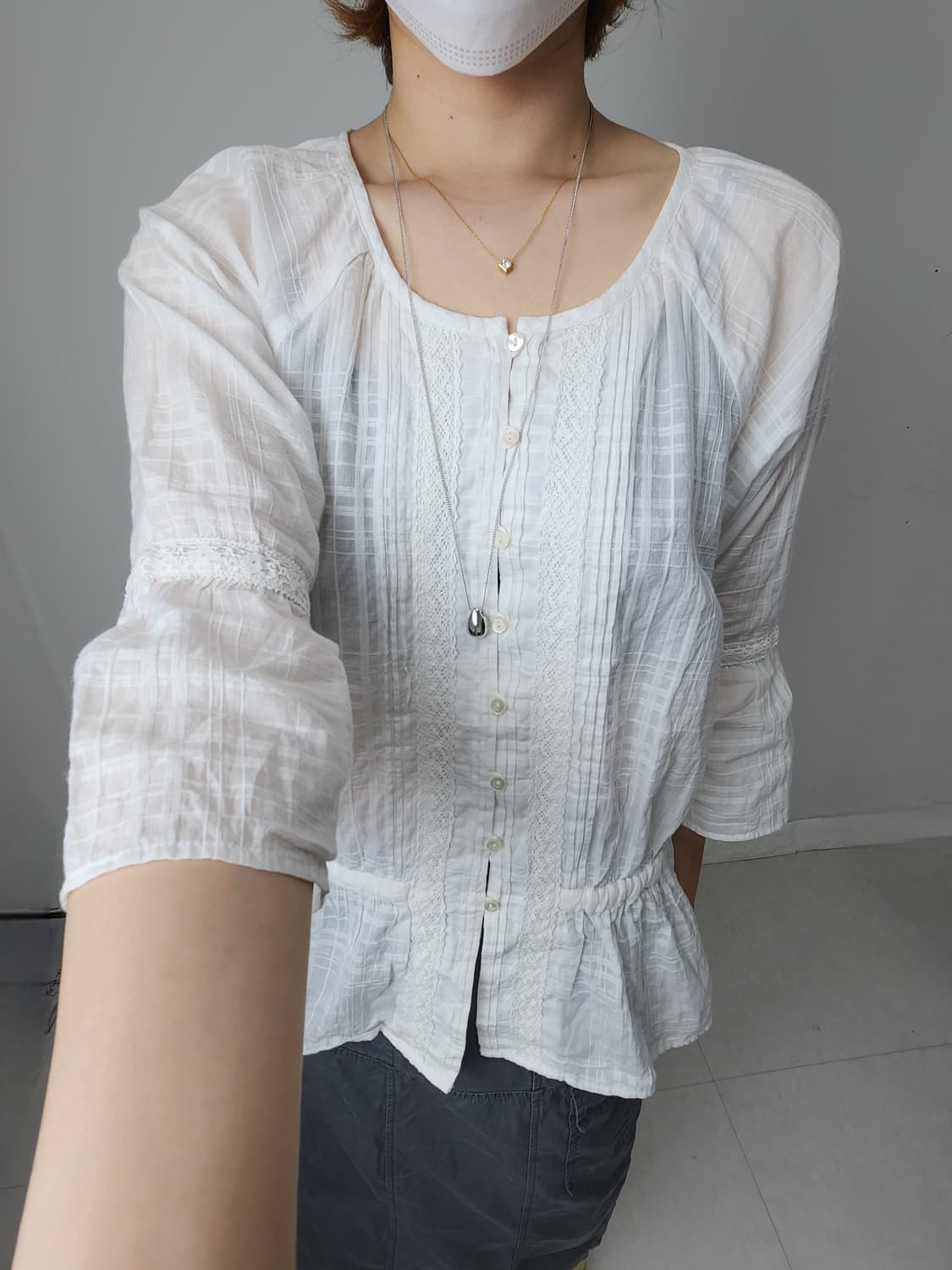 체크 레이스 블라우스 상품이미지3