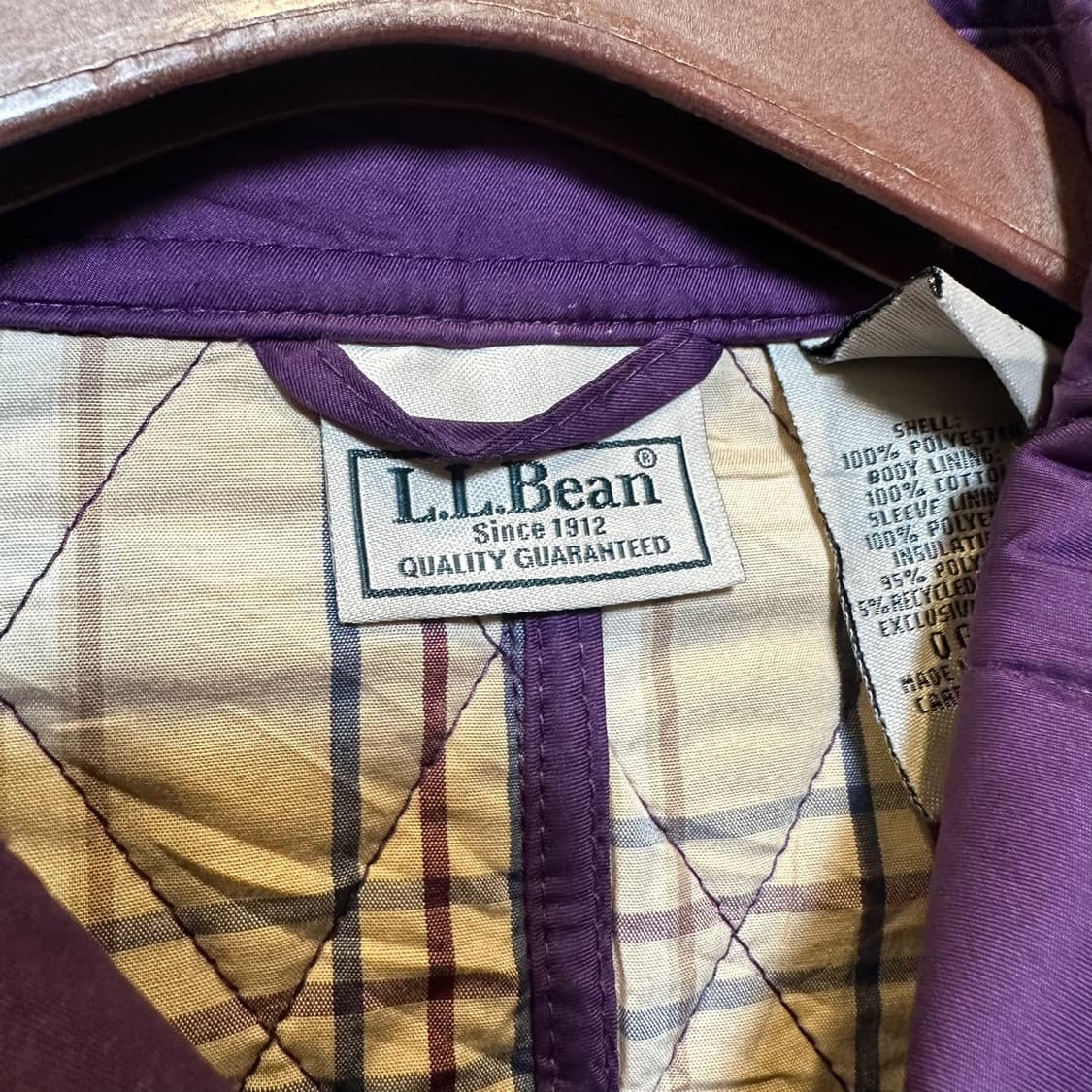 L.L.Bean 엘엘빈 퀼팅 자켓 체크안감 스냅 버튼 디테일 퍼플 상품이미지5