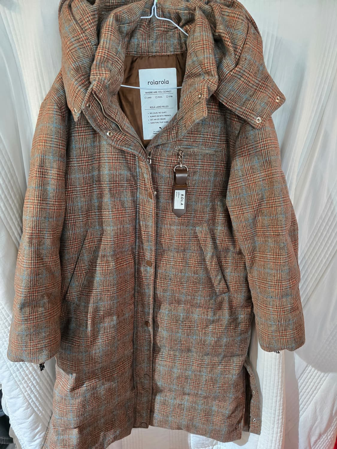 로라로라  체크 후드 오버핏 오리털롱패딩 점퍼 상품이미지2