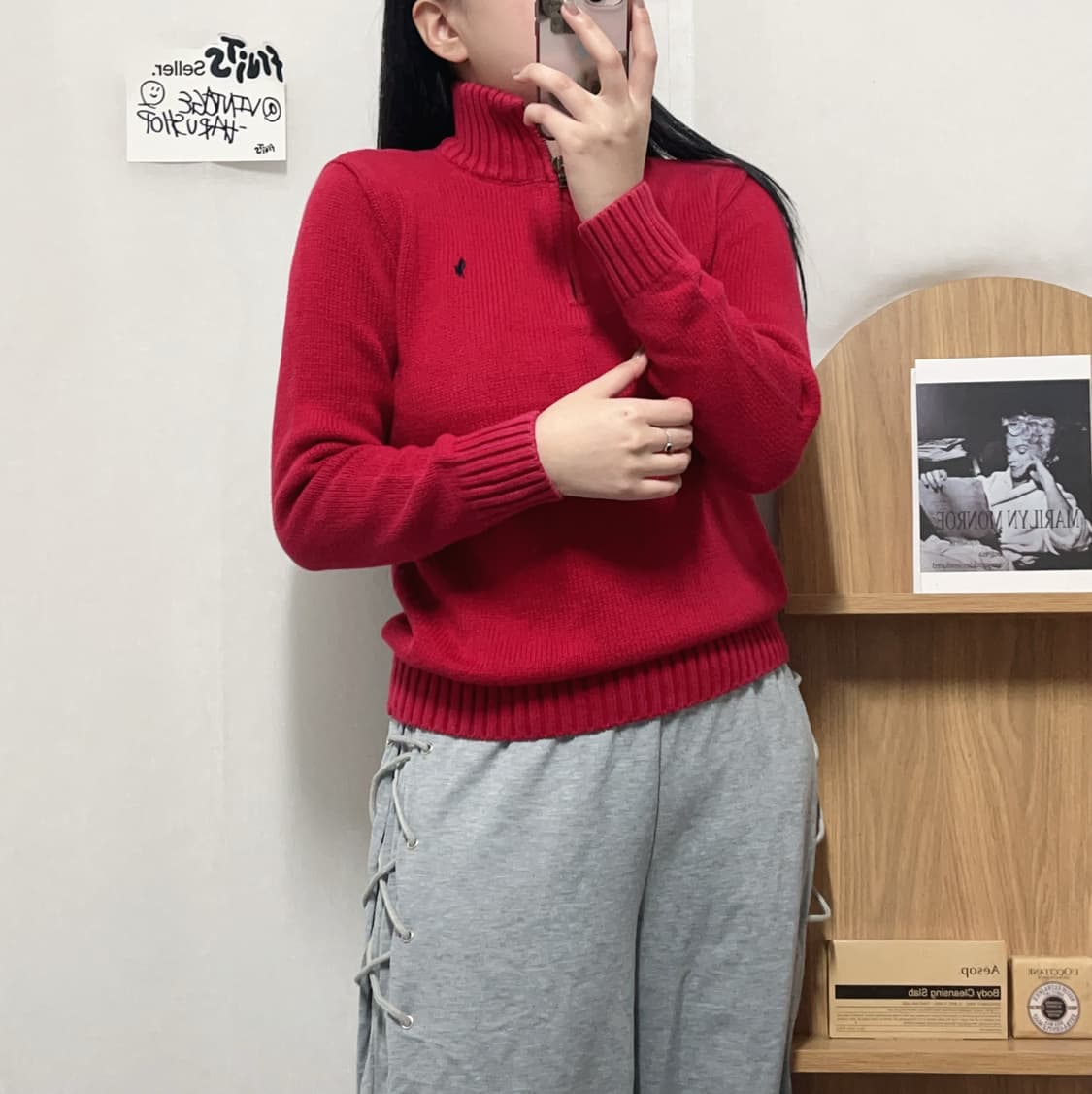 [정품] 폴로 레드 / 네이비포니 반집업 니트 [ 실확 ] 상품이미지1