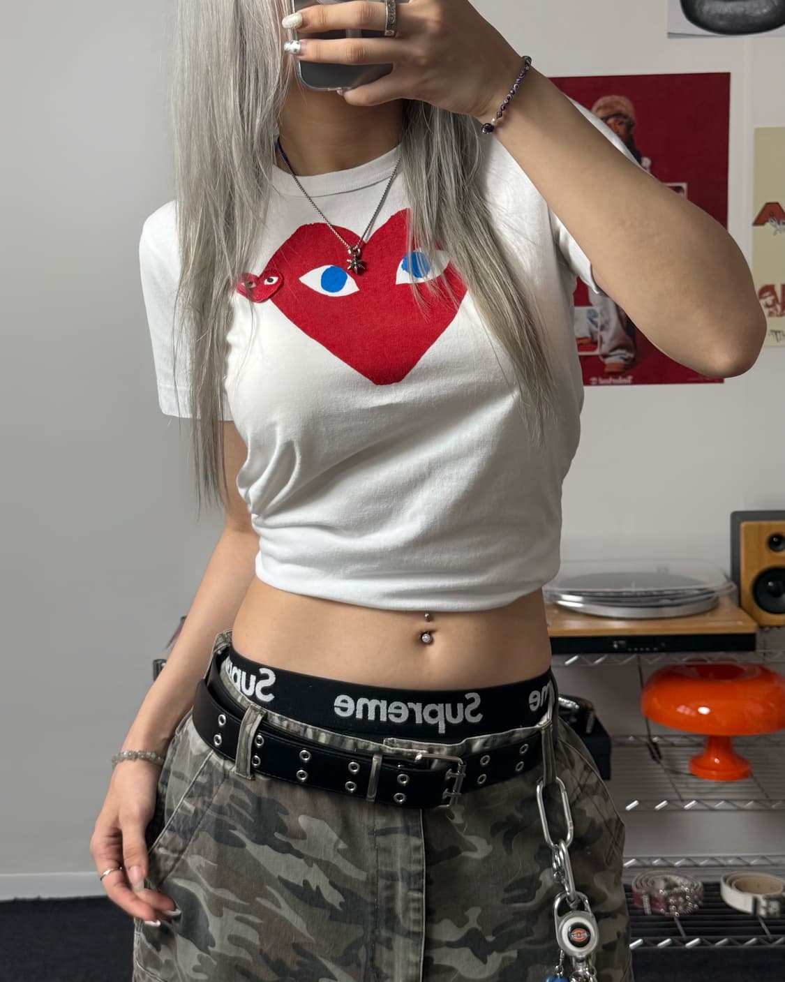 꼼데가르송 빅하트 화이트 반팔 티셔츠 상품이미지1