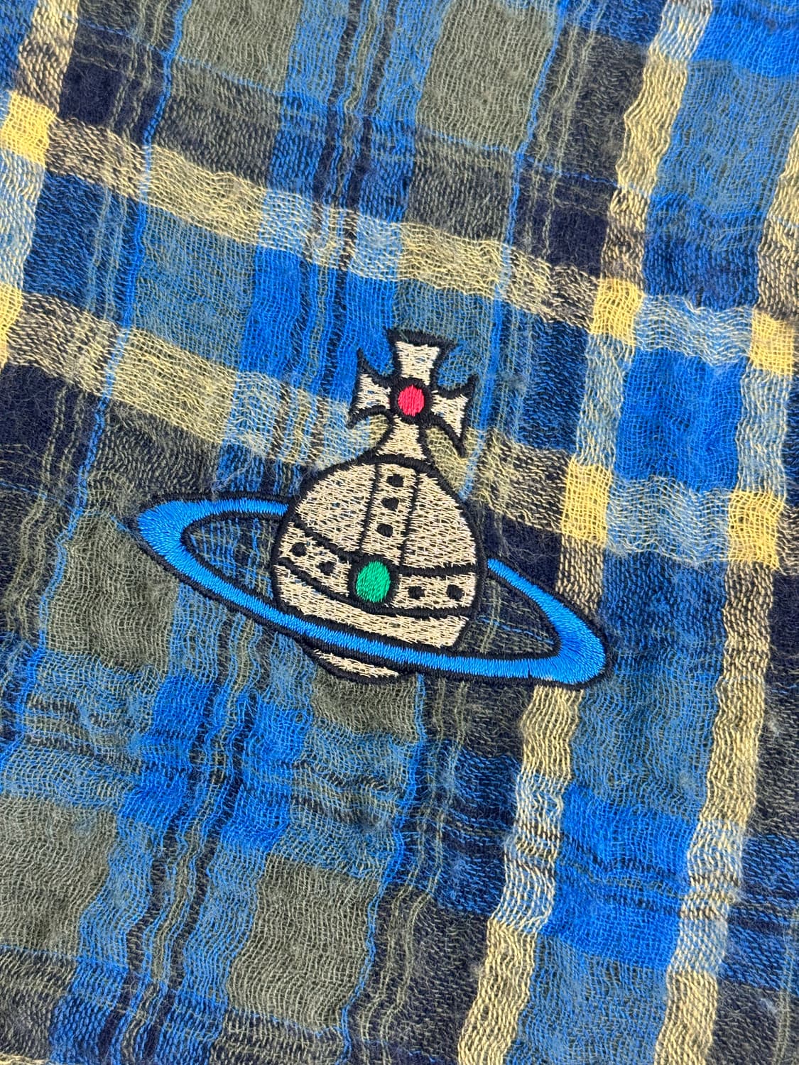 비비안웨스트우드 블루 캐캐체 가디언깔 유카리깔 자수 디테일 머플러  상품이미지3