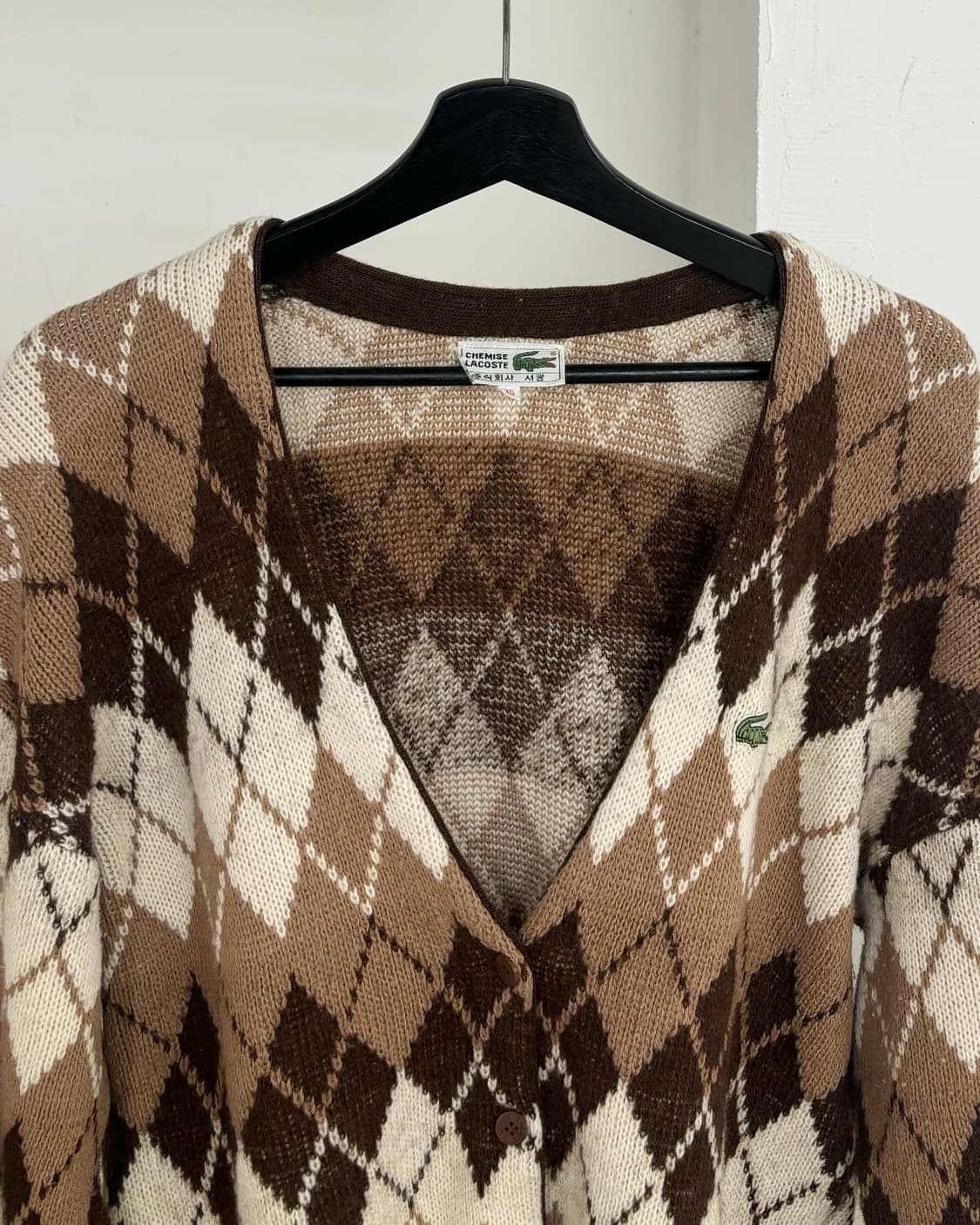 슈미즈 라코스테 브라운 아가일 패턴 니트 가디건 상품이미지2