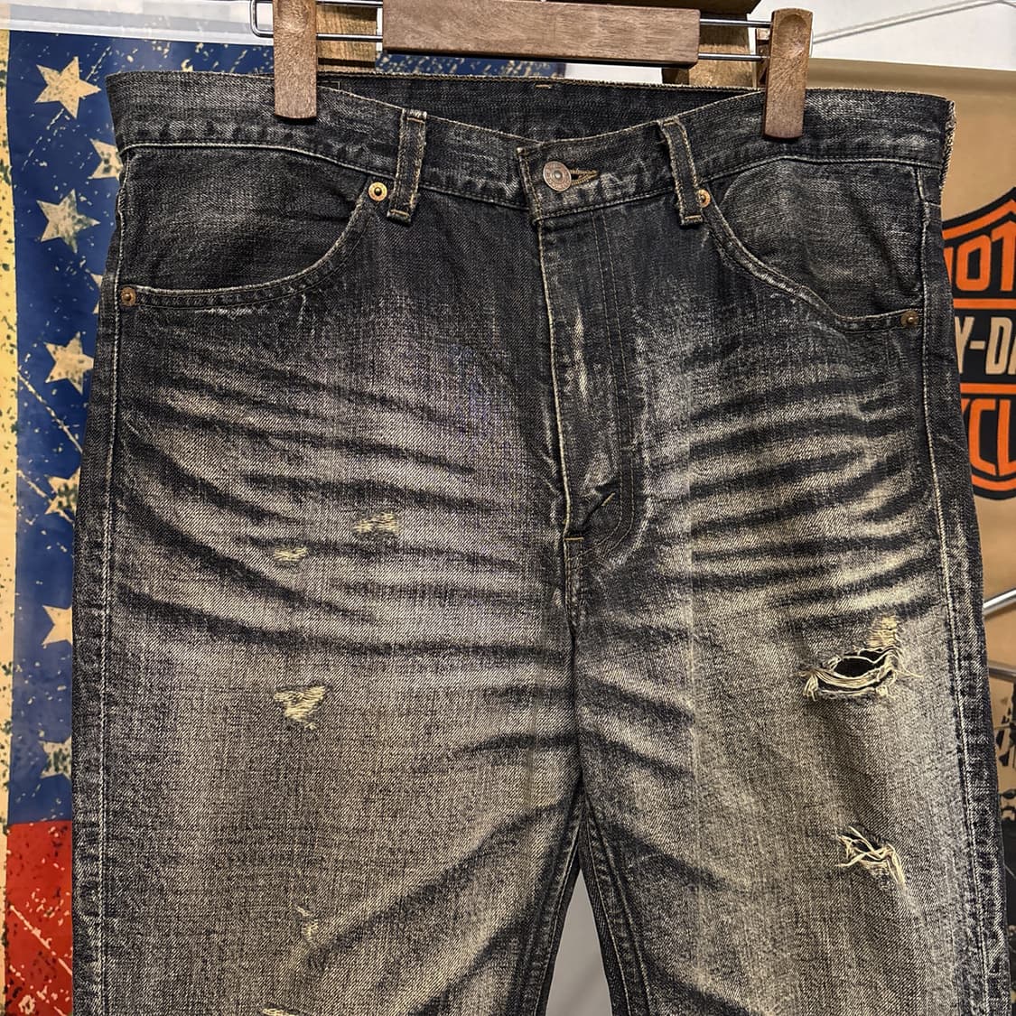 00s 리바이스 519 재팬라인 그런지 데미지 워싱 데님팬츠 N1000  상품이미지3