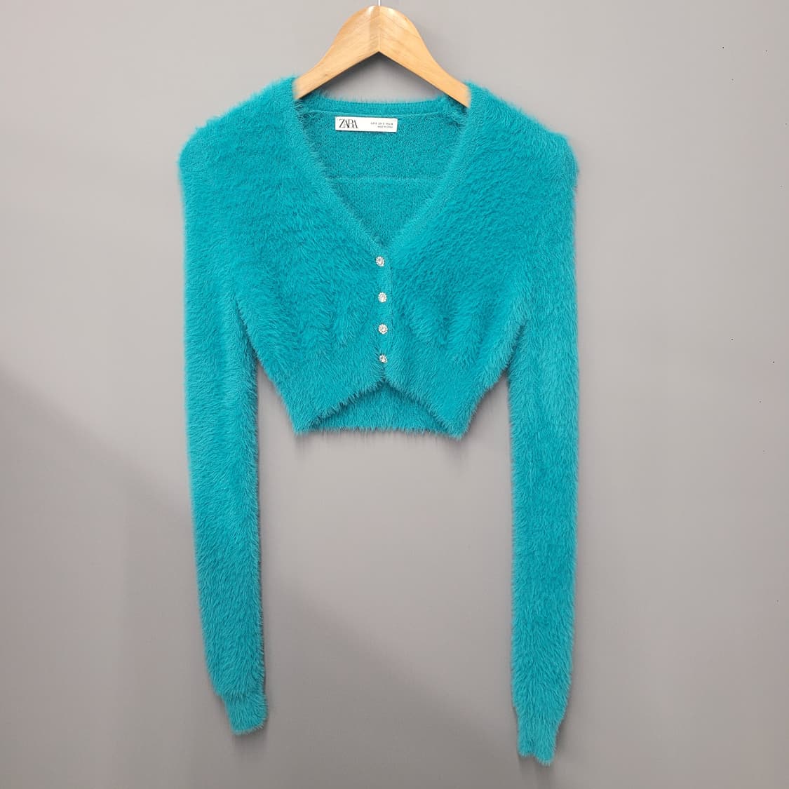 Zara 자라 앙고라 크롭 가디건 아쿠아 블루 상품이미지1
