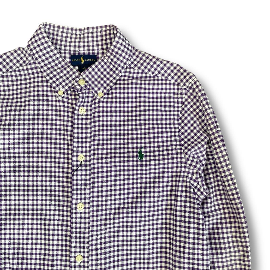 폴로 랄프로렌 퍼플 깅엄체크 긴팔 셔츠 L(14-16) 상품이미지3