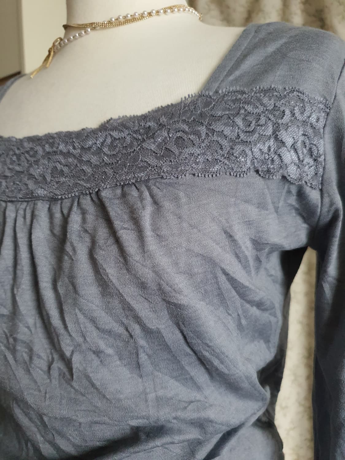 [모리걸] 레이스 포인트 스퀘어넥 긴팔 티셔츠 상품이미지2