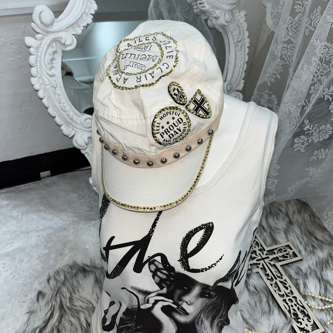 화이트 갸루 밀리터리 캡 상품이미지1