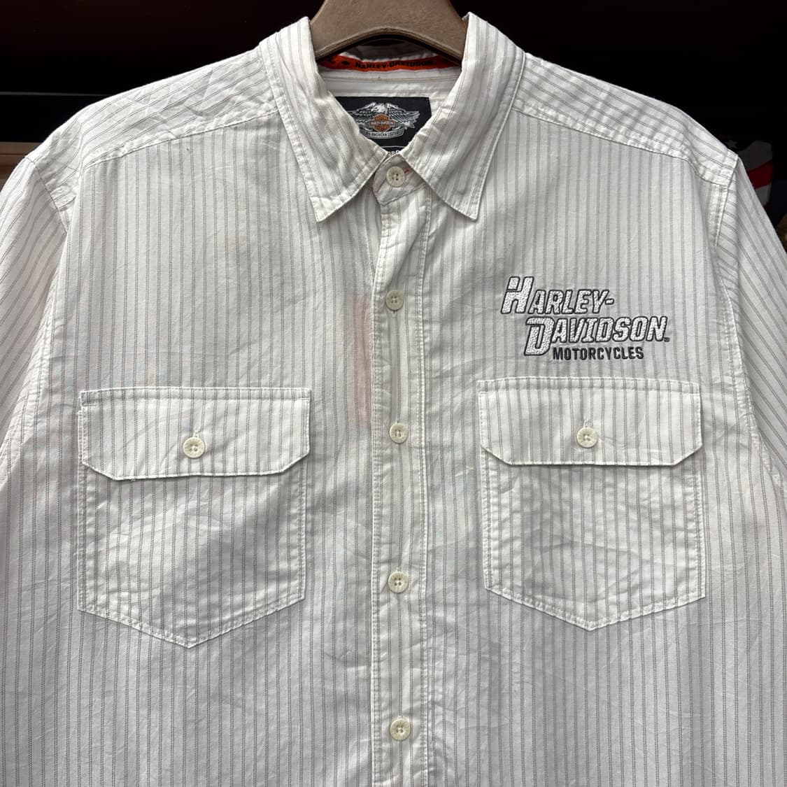 할리데이비슨 자카드 스트라이프 레터링 엠브로이드 워크셔츠 N1178 상품이미지3