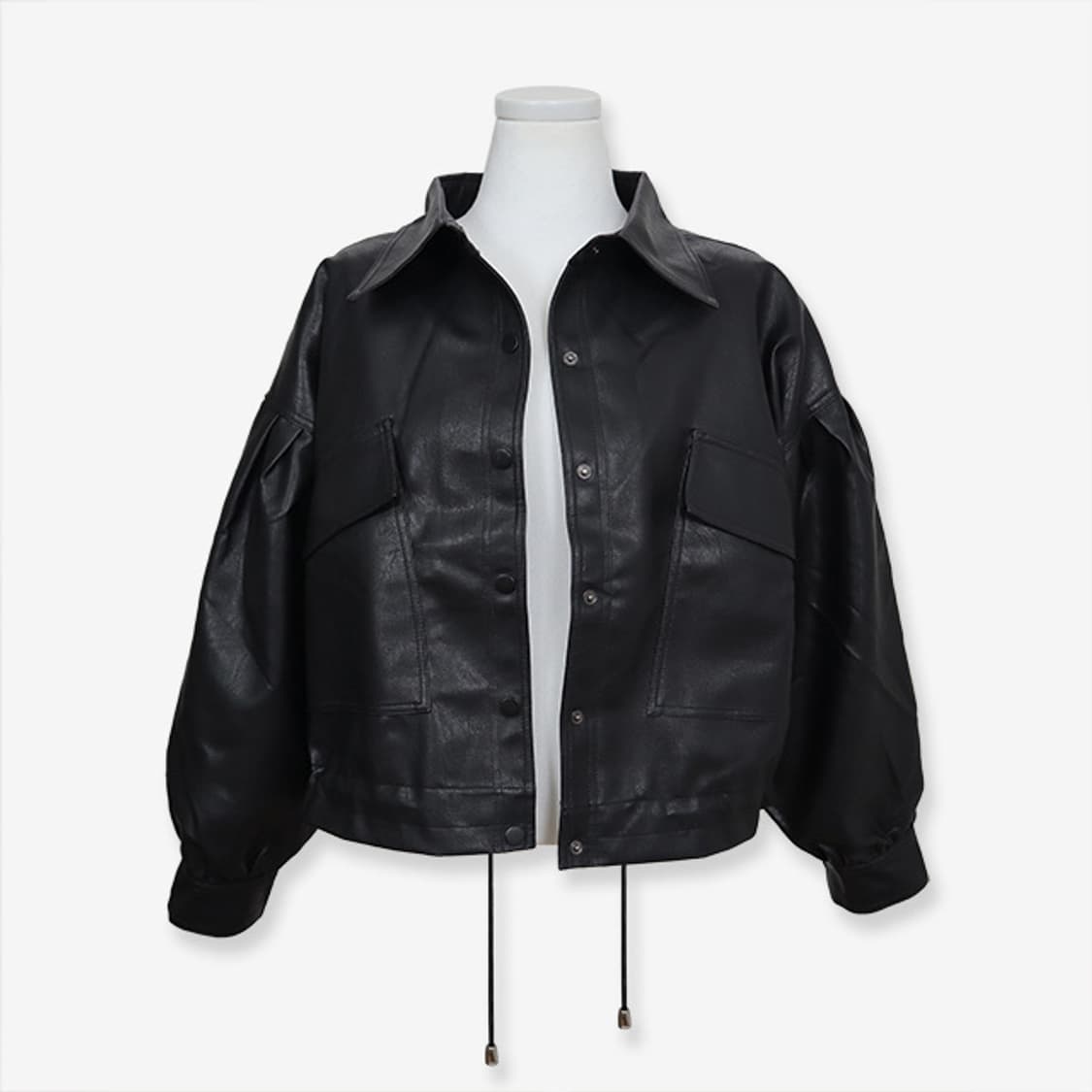 [새제품]레더 스트링 숏 자켓 상품이미지2