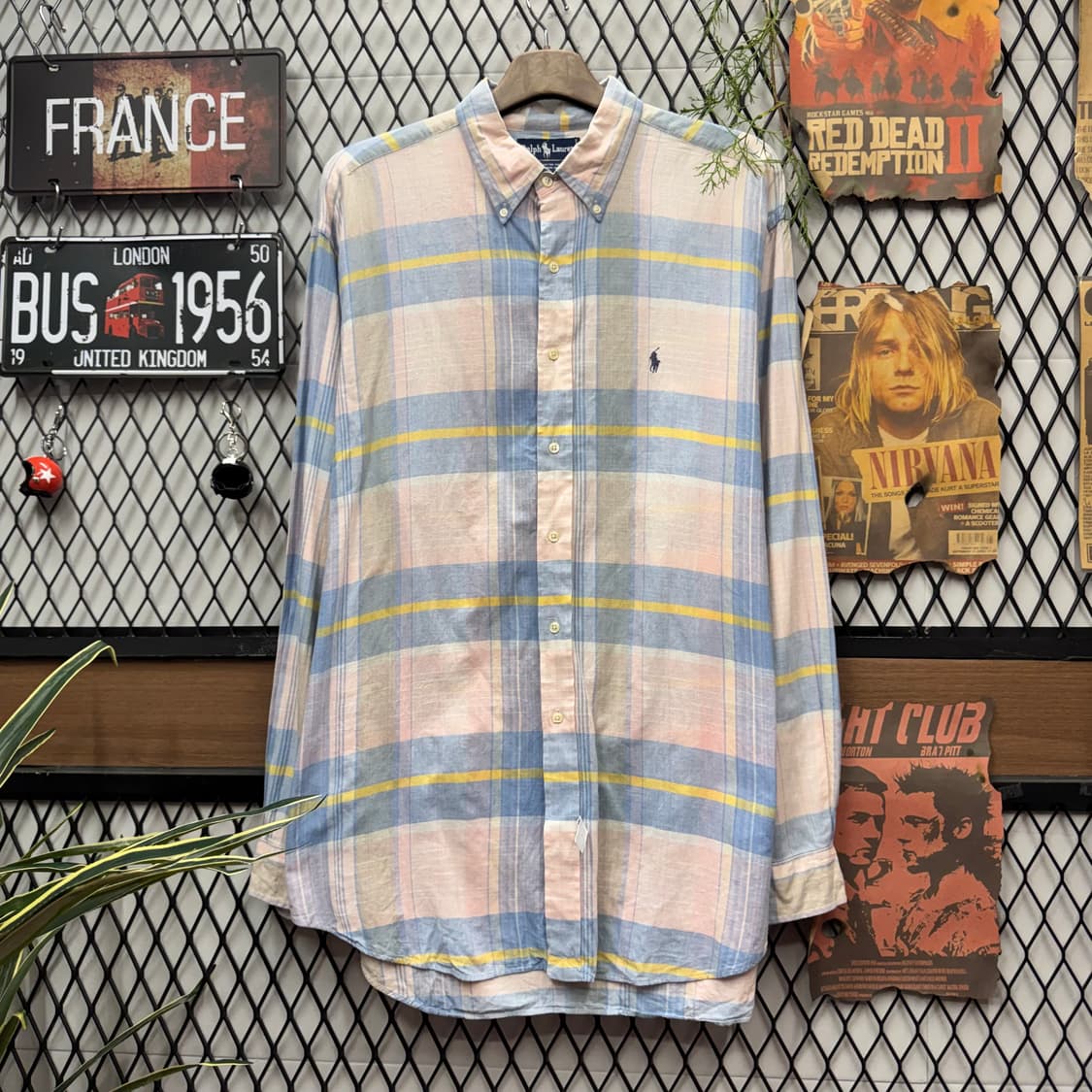 폴로 랄프로렌 멀티컬러 스트라이프 긴팔 셔츠 퍼플 포니 로고 포인트 상품이미지1