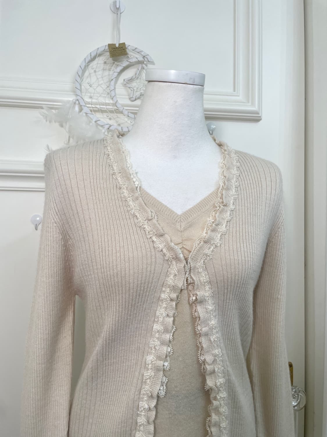 ivory lace bow point rib cardigan 상품이미지6